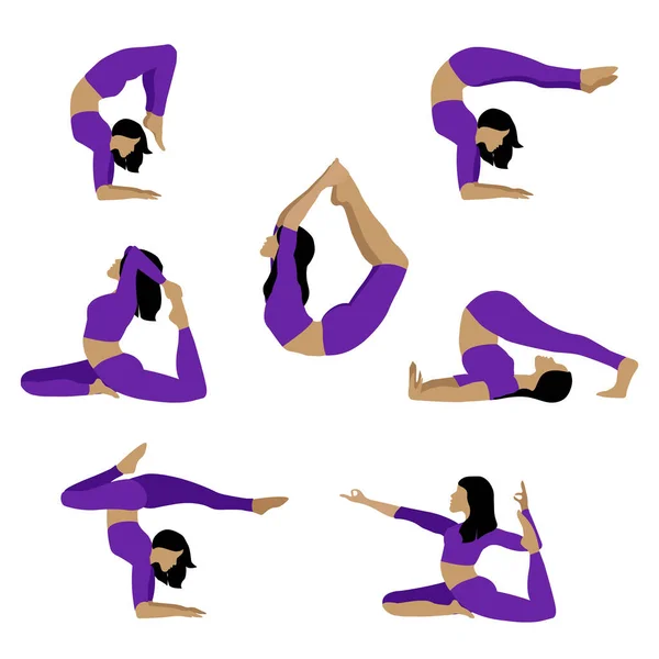 Yoga Féminin Illustration Vectorielle Une Belle Fille Dans Différentes Poses — Image vectorielle
