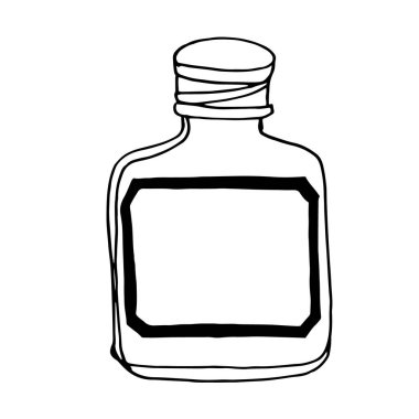 İksir, ilaç, iksir, özü, ilaç yağı, ilaç şişesi illüstrasyonu, çizim, oyma, mürekkep hattı vektörü antika doldurulmuş sıvı şişeler.