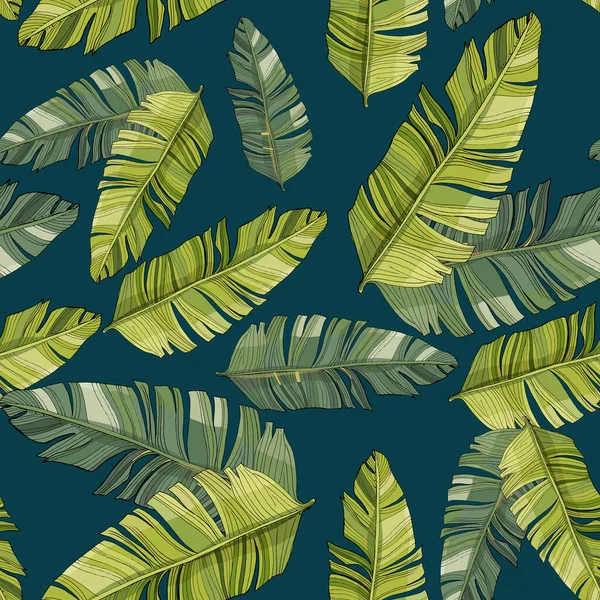 Folhas Palma Tropicais Floresta Folha Vetor Sem Costura Floral Padrão —  Vetores de Stock
