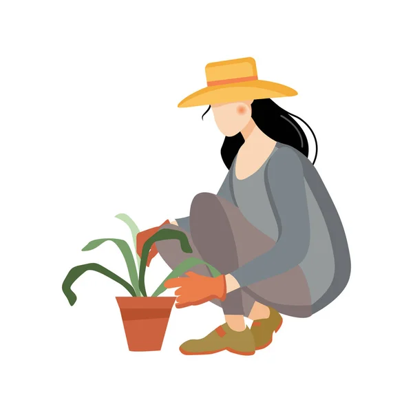 마차와 정원사 정원에서 자라는 식물의 캐릭터 정원에 정원을 가꾸는 농부인 — 스톡 벡터