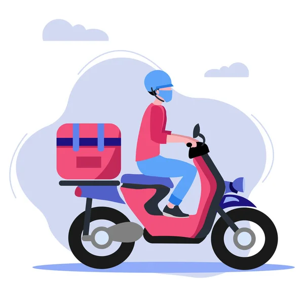 Koerier Voor Levering Van Goederen Een Motorfiets Online Service Met — Stockvector