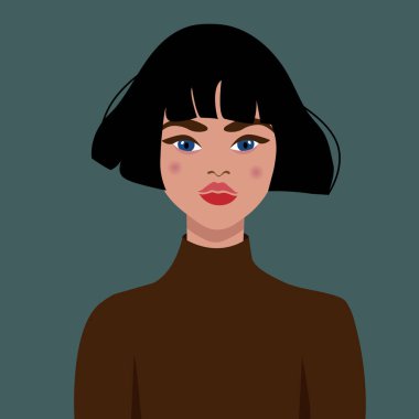 Elle çizilmiş güzel bir genç kadın portresi. Moda kadını. Çiçekli tatlı kız. Çizim.