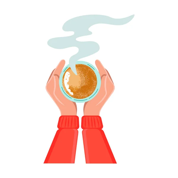 Vektorillustration Beim Kaffeetrinken Kaffeepause Becher Hände Von Oben Einem Café — Stockvektor