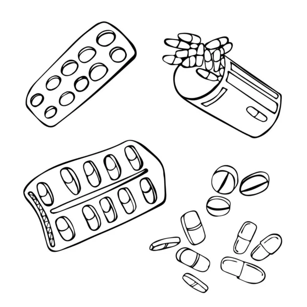 Formes Posologiques Solides Des Médicaments Pilules Capsules Isolées Sur Fond — Image vectorielle