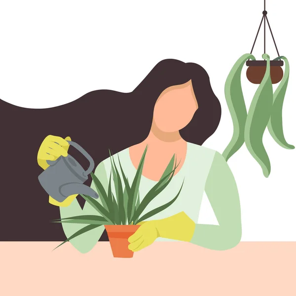 Mujer Jardinero Con Carro Flores Carácter Femenino Jardín Las Plantas — Archivo Imágenes Vectoriales