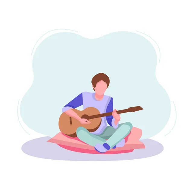 Young Guy Plays Guitar Musician Teenager Free Time Spends Time — Stock Vector