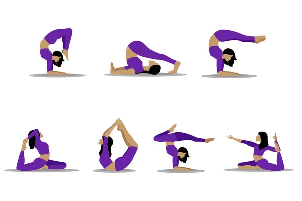 Frauen Yoga Vektor Illustration Eines Schönen Mädchens Verschiedenen Yoga Posen — Stockvektor