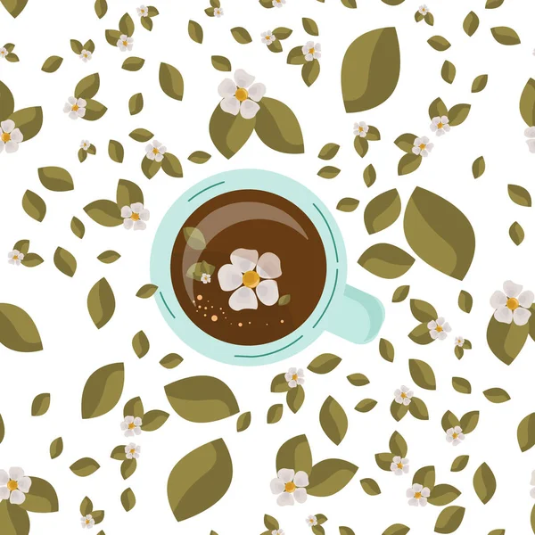 Teegetränk Von Oben Vorhanden Vektor Teezeit Becher Hände Grüne Blätter — Stockvektor