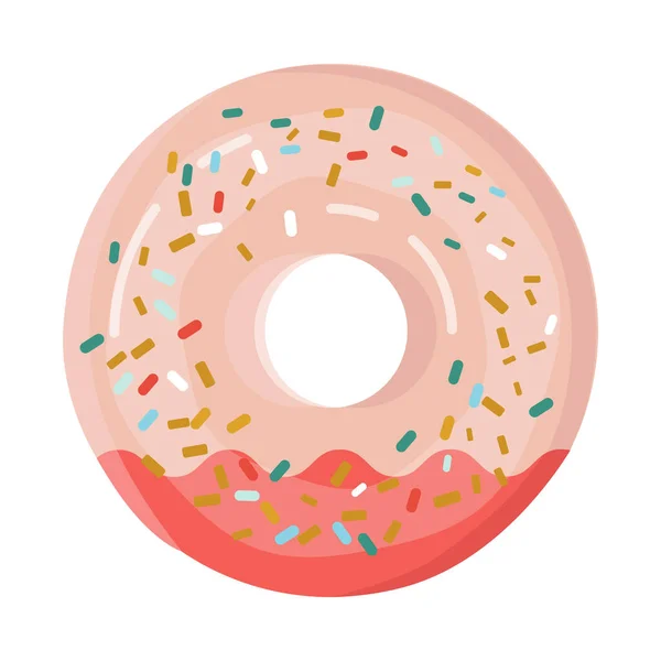 Geglazuurde Donut Met Crème Geïsoleerd Een Witte Achtergrond Schattige Kleurrijke — Stockvector