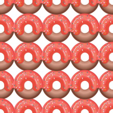 Kusursuz desenli, beyaz arka planda kremalı donutlar. Yukarıdan bak. Tariflerin, menülerin, mutfak bloglarının, kafe tasarımının, dağıtım kutularının, kırtasiyelerin tasarımı için.