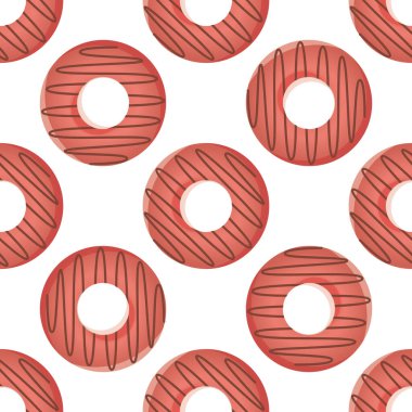 Kusursuz desenli, beyaz arka planda kremalı donutlar. Yukarıdan bak. Tariflerin, menülerin, mutfak bloglarının, kafe tasarımının, dağıtım kutularının, kırtasiyelerin tasarımı için.