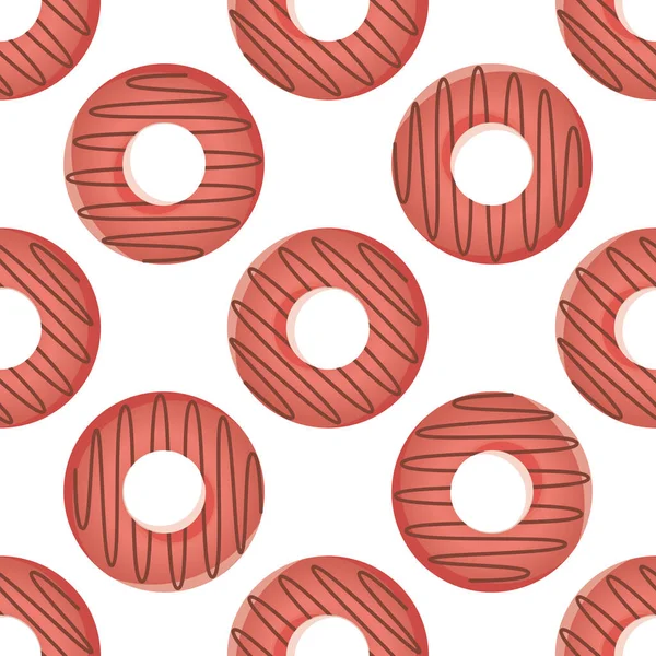 Бесшовный Рисунок Красочными Пончиками Глазури Белом Фоне Вид Сверху Оформления — стоковый вектор