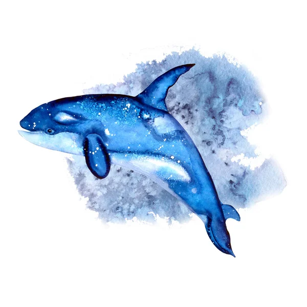 Światowy Dzień Oceanu Zabójczy Wieloryb Białym Tle Ilustracje Akwareli Prostym — Zdjęcie stockowe