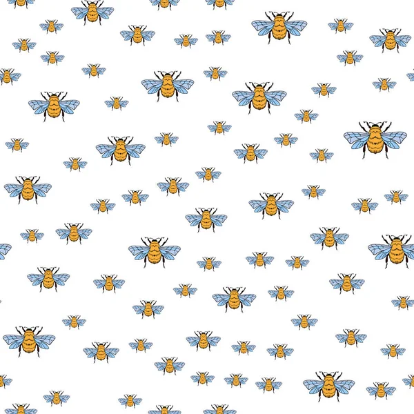 Vektor Sömlöst Mönster Med Honung Vit Bakgrund Bumblebee Bikupa För — Stock vektor