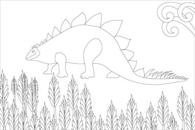 Şirin dinozorların boyama kitabı, illüstrasyon. Tarih öncesi dönem. Jurasik bitkiler. Stres önleyici, el yapımı bir boyama kitabı. Duvar kağıdı için tasarım. Çocuk boyası. Vahşi yaşam.