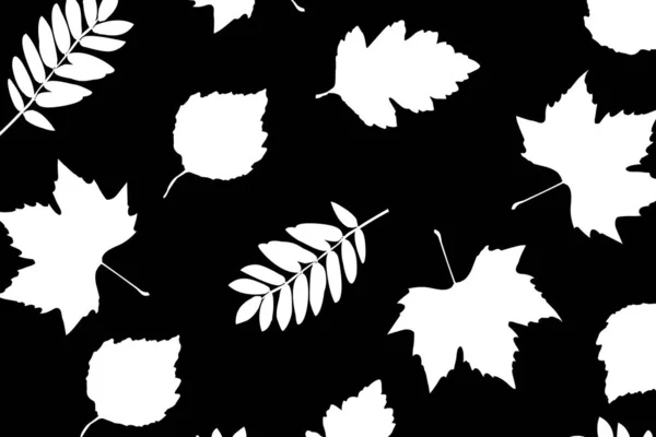 Abstract White Black Leaves Silhouette Pattern Textile Print Fabric Surface — 스톡 벡터