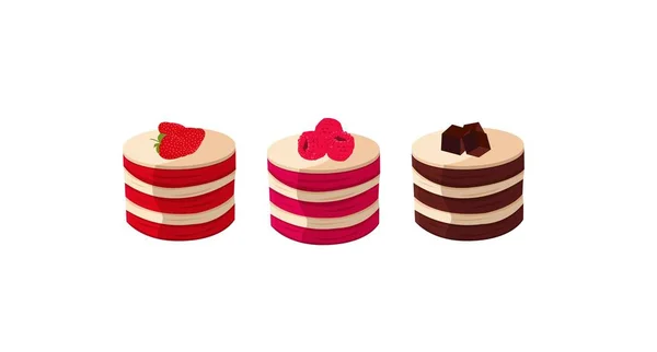 Collezione Torte Diversa Set Torte Torta Pronta Torta Alla Fragola — Vettoriale Stock