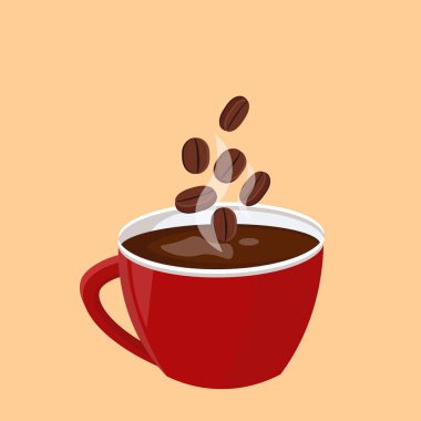 Kahve çekirdekli kırmızı kahve. Kahve fincanı tasarımı