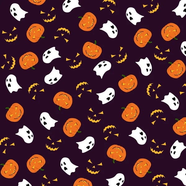 Diseño Patrón Halloween Con Calabaza Fantasmas Sobre Fondo Oscuro Fondo — Archivo Imágenes Vectoriales