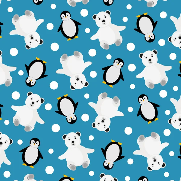 Patrón Oso Blanco Pingüinos Con Nieve Que Cae Patrón Infantil — Archivo Imágenes Vectoriales