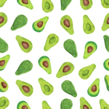 Kusursuz avokado dilimleri desen tasarımı. Avokado geçmişi. Vektör içinde suluboya avokado desen tasarımı