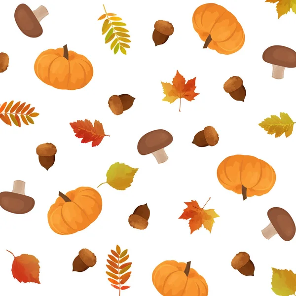 秋天主题无缝图案与南瓜 蘑菇和秋天的叶子 五彩缤纷的秋天背景 — 图库矢量图片
