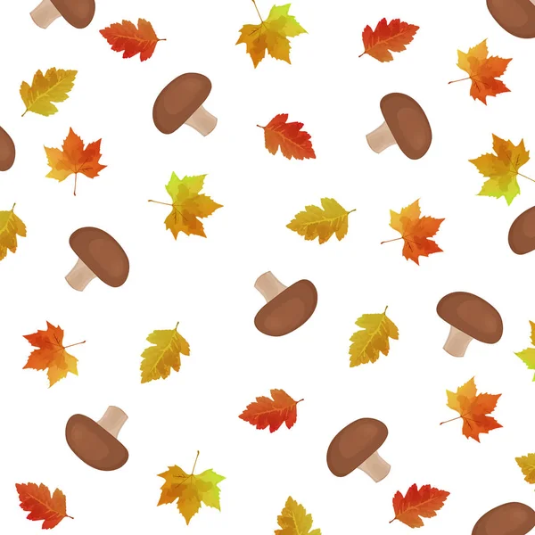 有叶子和蘑菇的秋季花纹用于纺织品设计 秋季背景 — 图库矢量图片