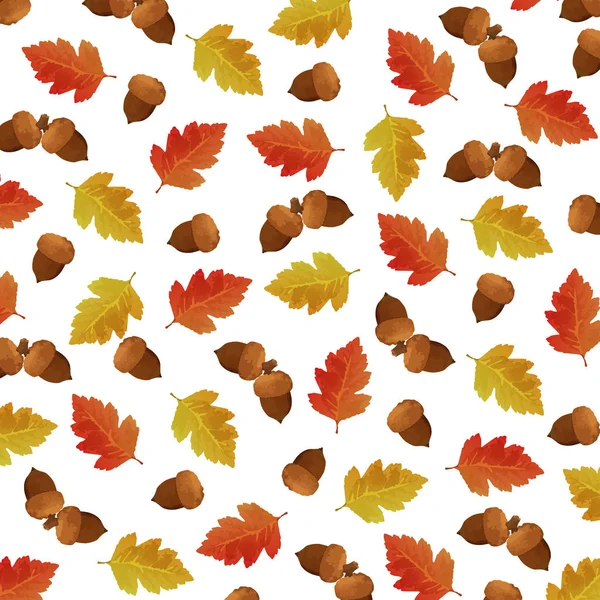 采购产品秋季图案的纺织品 印刷品设计 秋天的背景 有橡树叶和橡果 — 图库矢量图片