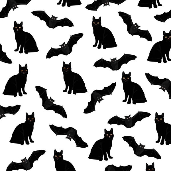 Murciélagos Gato Negro Patrón Diseño Murciélagos Gato Negro Fondo Patrón — Archivo Imágenes Vectoriales