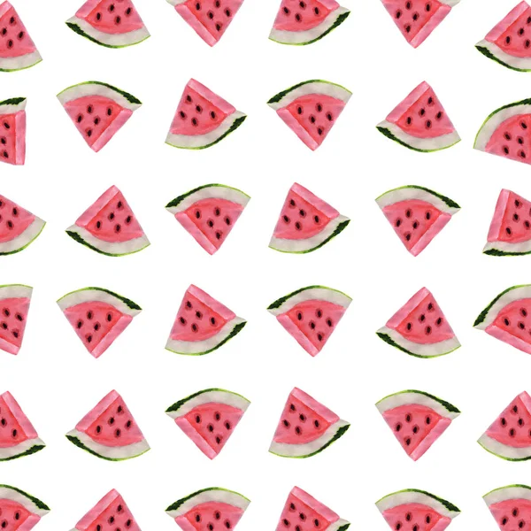 Aquarell Wassermelone Scheiben Muster Aquarell Wassermelone Gezeichnet Wassermelone Hintergrund Sommerfruchtmuster — Stockvektor