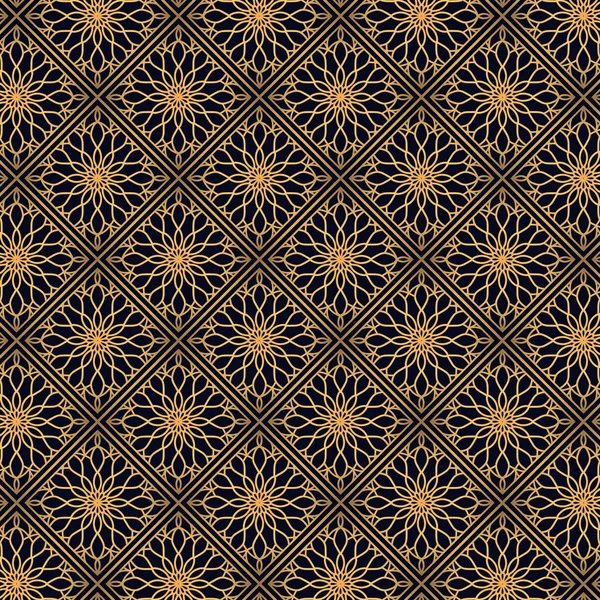 Desenho Padrão Oriental Dourado Fundo Escuro Desenho Padrão Real Vetor — Vetor de Stock