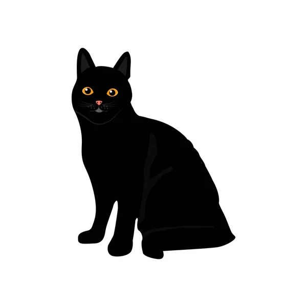 Изолированная Чёрная Кошка Белом Фоне — стоковый вектор