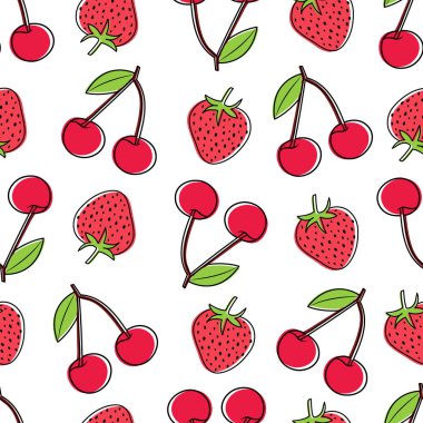 Çilek ve kiraz desenli tasarım. Çilekli dut deseni