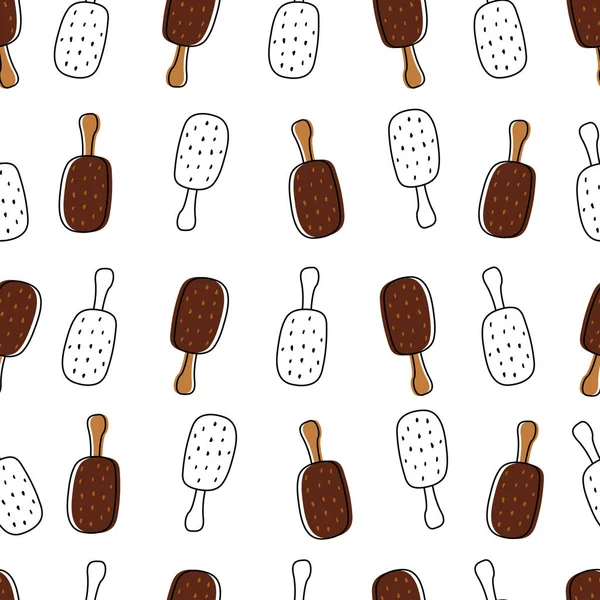 Nahtloses Schokoladeneis Design Mit Gefüttertem Eis Auf Weißem Hintergrund Eiscreme — Stockvektor