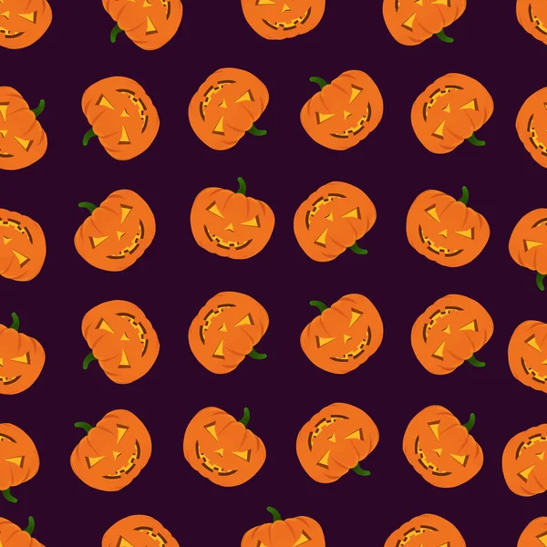 Halloween Pumpkin Pattern Dark Background Halloween Pumpkin Background Seamless Pattern — Stock Vector