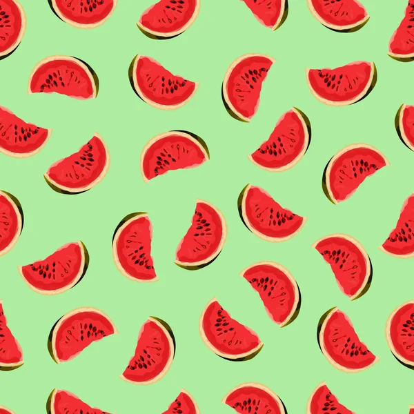 Wassermelonenscheiben Muster Für Textildesign Wassermelonenscheiben Hintergrund Nahtloses Sommerfruchtmuster — Stockvektor