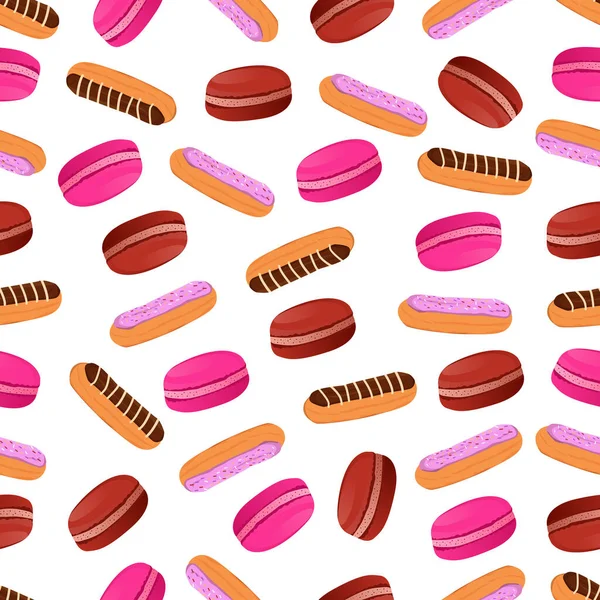 Patrón Macarrones Eclairs Dulces Franceses Macarrones Eclairs Patrón Diseño Patrón — Vector de stock