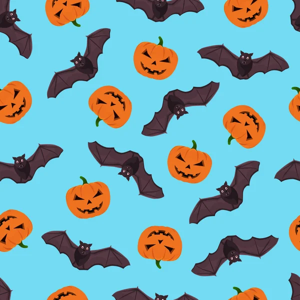 Halloween Pattern Pumpkin Bats Halloween Background Pumpkin Bats Seamless Pattern — Stock Vector