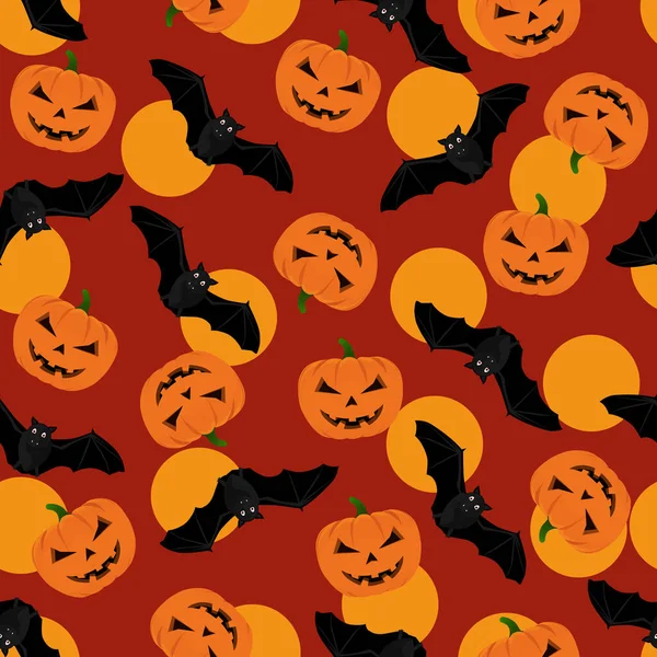 Wzór Halloween Dyni Nietoperzy Halloween Tle Dyni Nietoperzy — Wektor stockowy