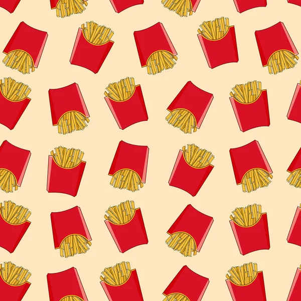 Patat Patroon Ontwerp Fast Food Achtergrond Met Frites Patat Aardappelen — Stockvector