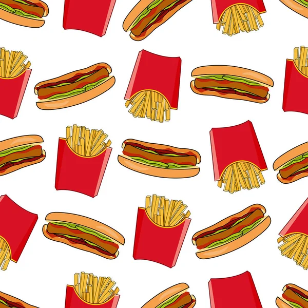 Gyors Étel Minta Tervezés Ételmintát Sült Krumplival Hotdoggal Zökkenőmentes Gyorséttermi — Stock Vector