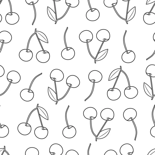 Liniengezeichnetes Kirschmuster Design Auf Weißem Hintergrund Sommer Hintergrund Mit Doodle — Stockvektor