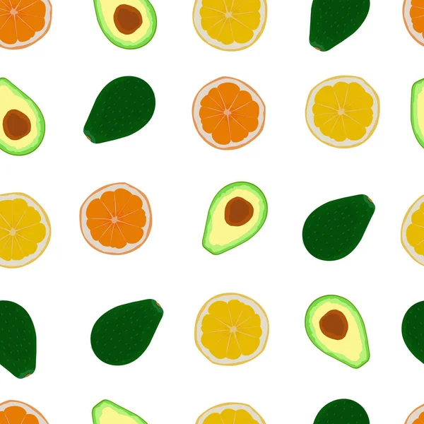 Nahtloses Muster Tropischer Früchte Mit Avocado Zitronen Und Orangen Hintergrund — Stockvektor