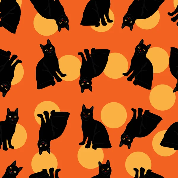 Seamless Black Cat Pattern Design Black Cats Background Halloween Pattern — ストックベクタ