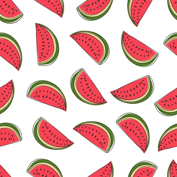 Wassermelone Scheiben Muster Design Muster Mit Sommerfrüchten Wassermelone Hintergrund Nahtlose — Stockvektor