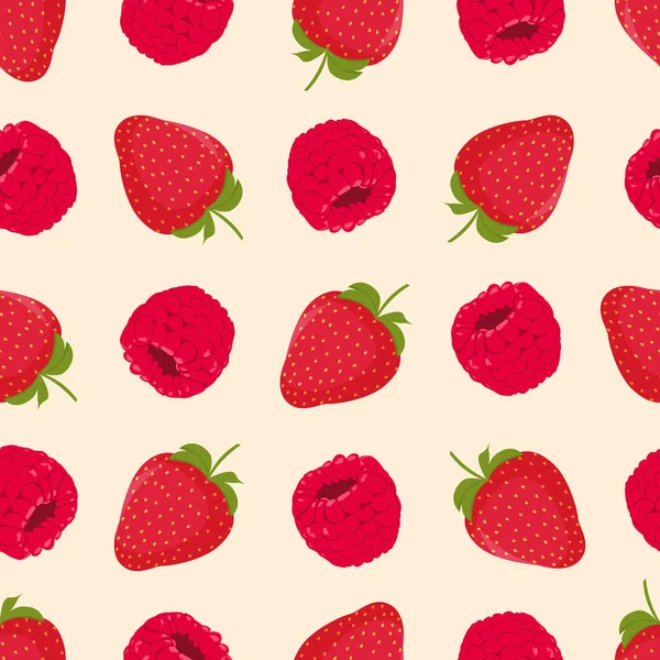 Beeren Muster Design Sommer Hintergrund Sommermuster Mit Himbeeren Erdbeere Nahtloses — Stockvektor