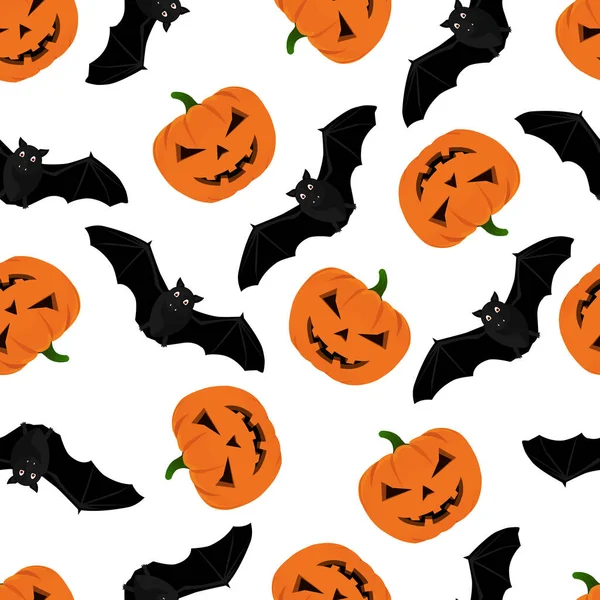 Wzór Halloween Dyni Nietoperzy Tło Halloween Dyni Nietoperzy Płynny Wzór — Wektor stockowy