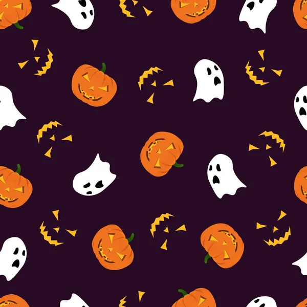 Diseño Patrón Halloween Con Calabaza Fantasmas Sobre Fondo Oscuro Fondo — Vector de stock