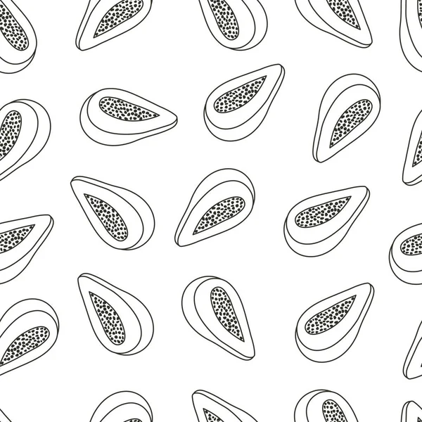 Schema Disegnato Papaya Modello Con Sfondo Bianco Doodle Papaya Modello — Vettoriale Stock