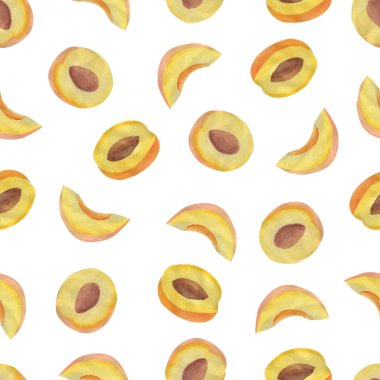 Beyaz arka planda kusursuz suluboya kayısı desenli tasarım. Kayısı deseni çizilmiş. Suluboya meyve arkaplanı